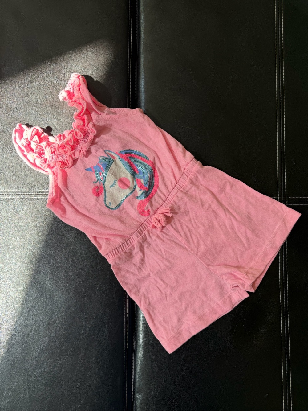 Little Lass - Pink Unicorn Ruffle Romper